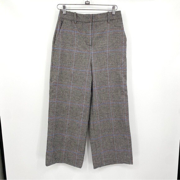 Boden Pants Womens 6P Glenn Plaid Houndstooth Black White Blue Wide Leg Preppy - Picture 1 of 11